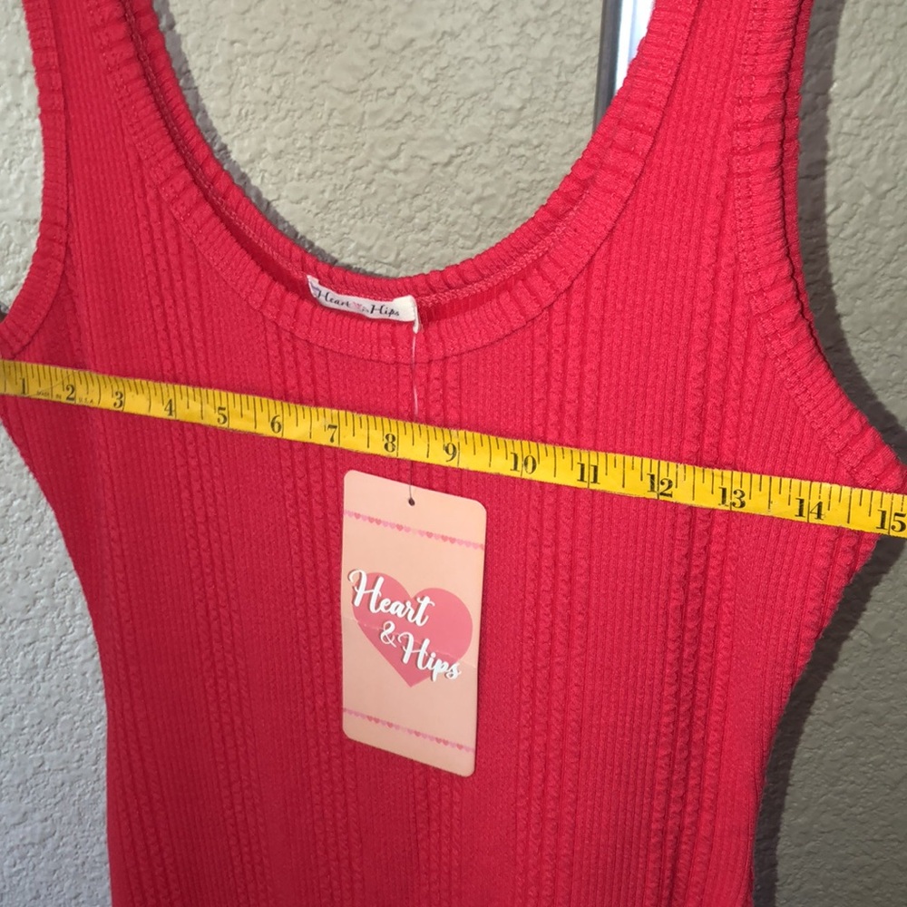 Heart & Hips Ribbed Red Asymmetric Dress - Picture 9 of 11